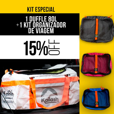 Mochila Duffle 80 + Kit Viagem com 15% OFF